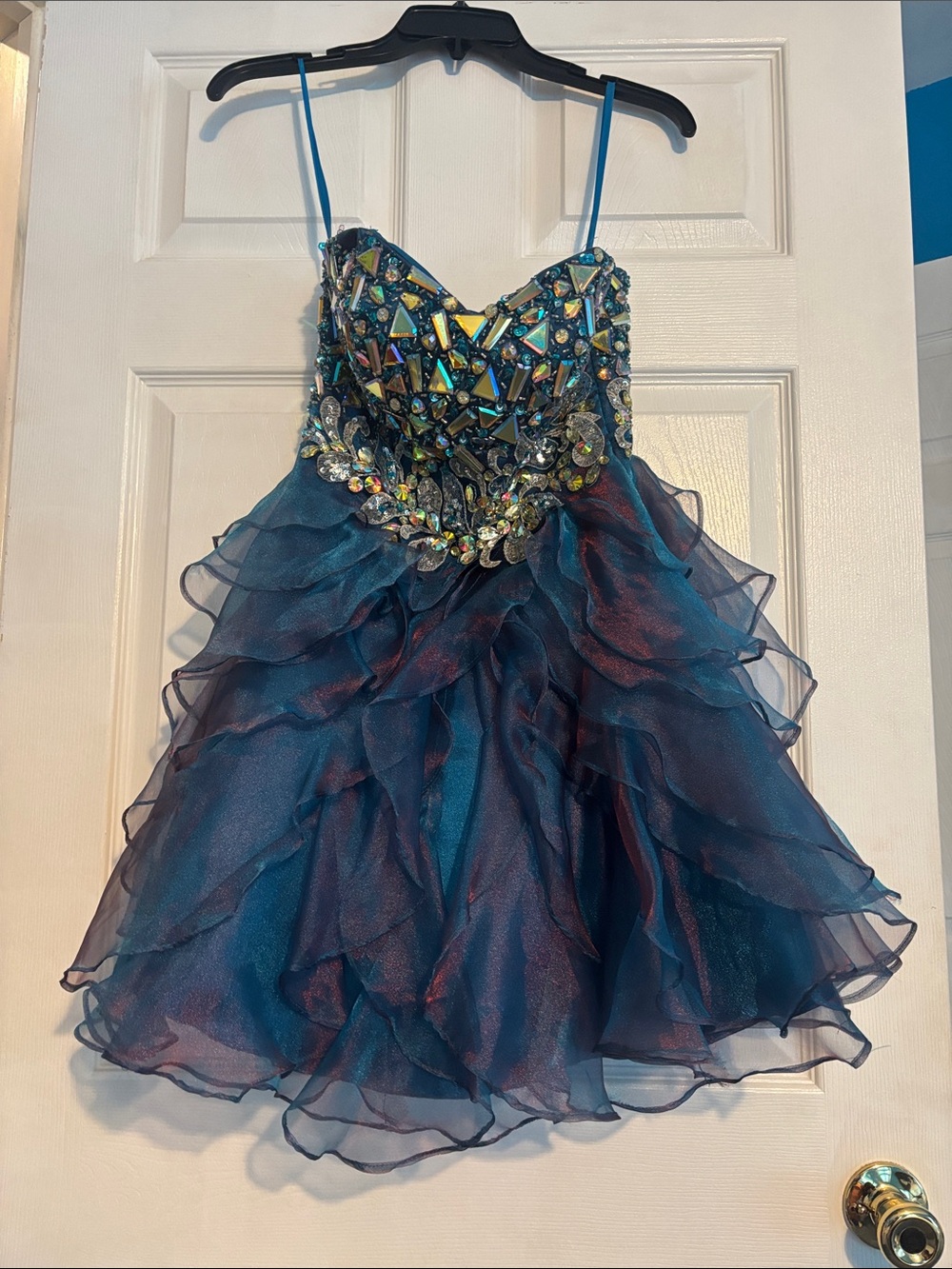 Sparkling Teal Organza Party Dress with Jewel Bodice